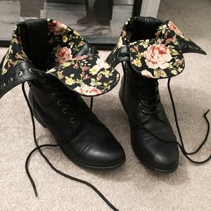 Floral combat boots