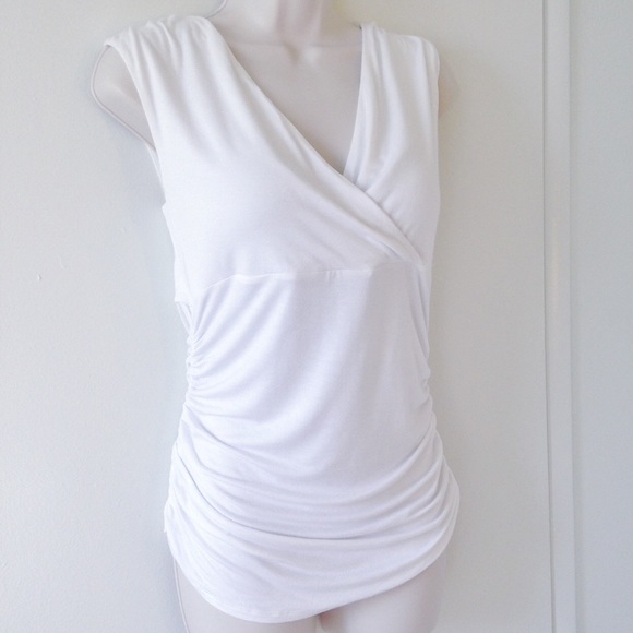 SOLD White V Neck Sleeveless Top w/ Gathering