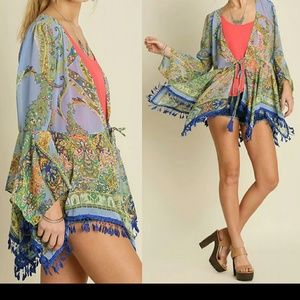 Umgee boho blue paisley kimono top