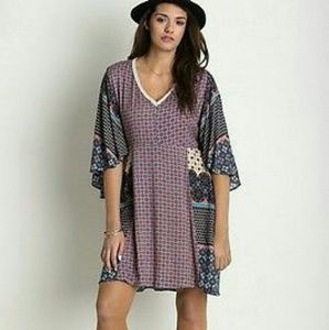 Umgee v neck panel patchwork tunic top/mini dress