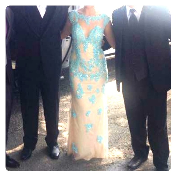 Nude dress with blue delicate lacing