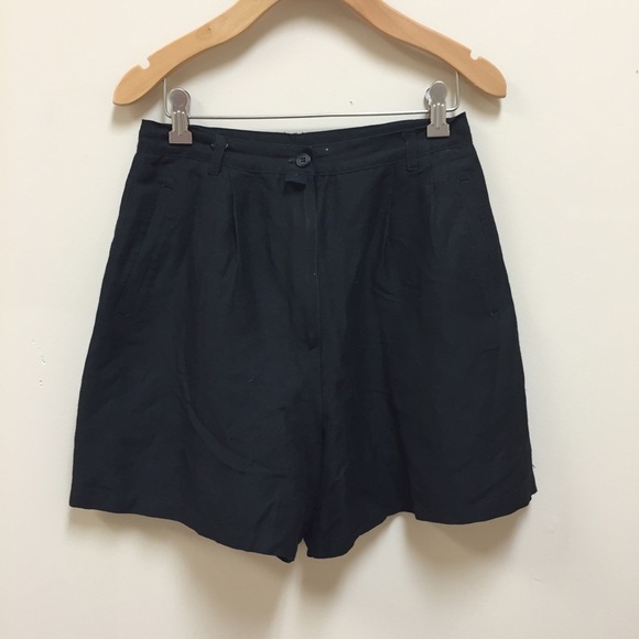 high waisted black linen shorts