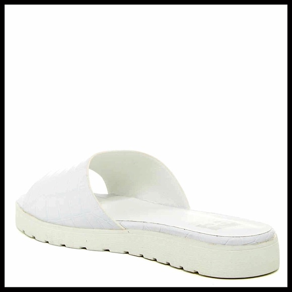 WHITE CROC EMBOSSED MULES SLIP ON SLIDES SANDALS - Picture 6 of 8