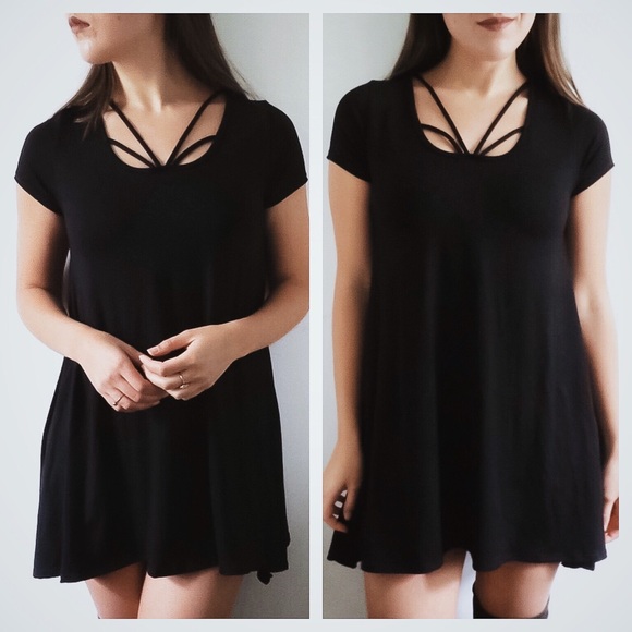 LAST ITEM | Black strappy tunic top/mini dress