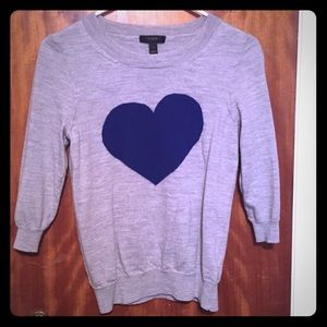 J Crew gray with blue heart 3/4 sleeve sweater