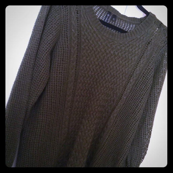 Plus Size Dark Green Open Knit Sweater