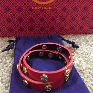 Authentic Red Tory Burch Double-Wrap Stud Bracelet