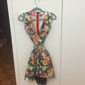 Backless, Cut Out, Floral Dress with Poofy Skirt