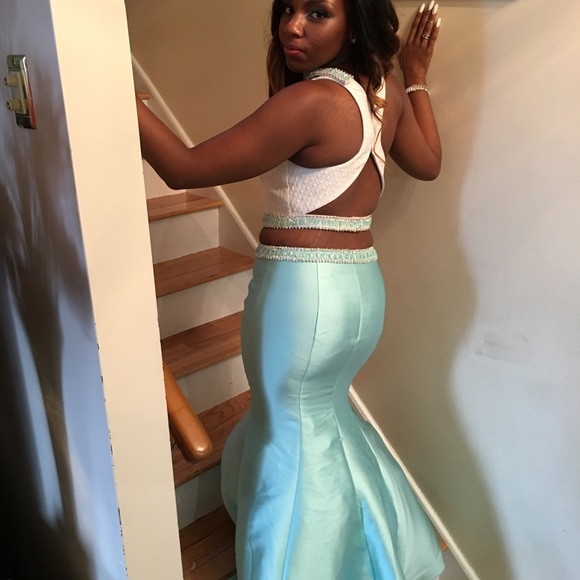PROM DRESS MINT GREEN AND WHITE TOP AND BOTTOM