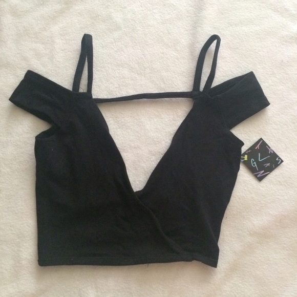 NWT Nasty Gal Black Strappy V-Neck Crop Top Small