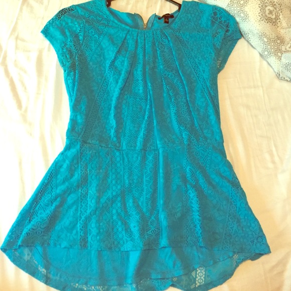 Teal Blue Top With Lace