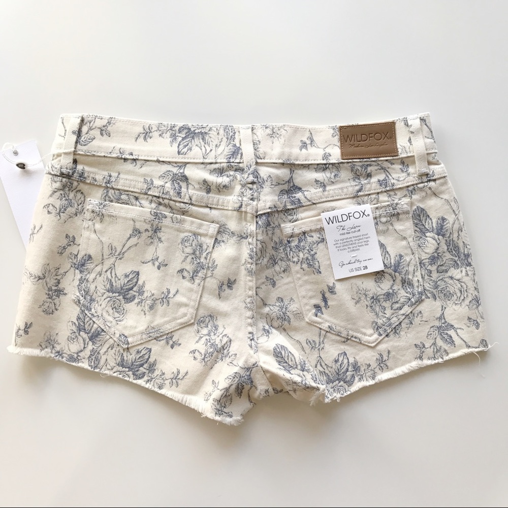 Wildfox French Floral Cream Denim Cutoff Shorts - Picture 3 of 4