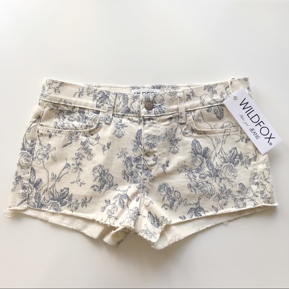 Wildfox French Floral Cream Denim Cutoff Shorts - Picture 2 of 4