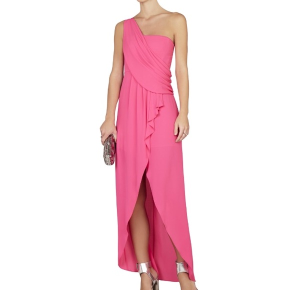 BCBG Kail one shoulder drape gown