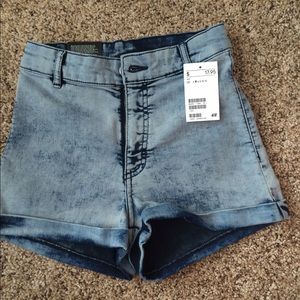 High rise "acid wash" shorts