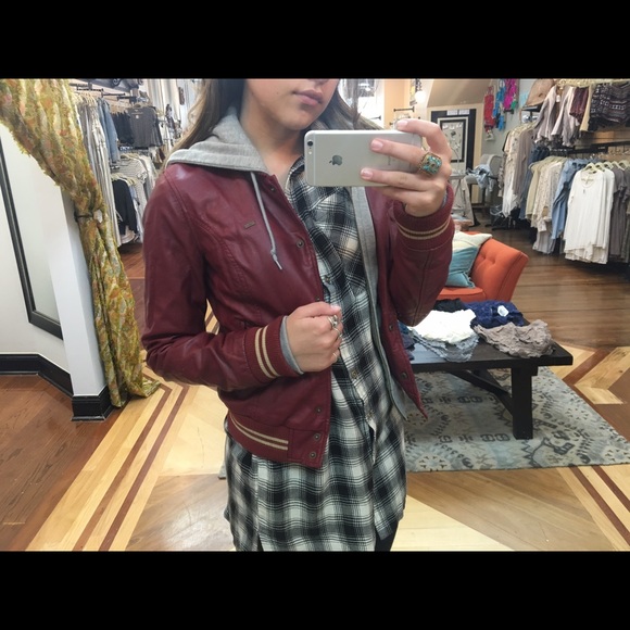 Obey varsity burgundy faux leather jacket