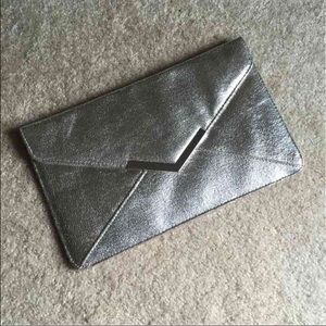 Silver envelope clutch