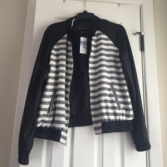 Black and whit faux leather bomber jacket