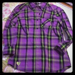 Neon Green, Purple, and Black Plaid Flannel