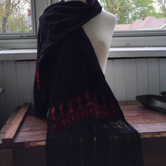 Embroidered Fringe Scarf