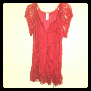 Red lace corset button up