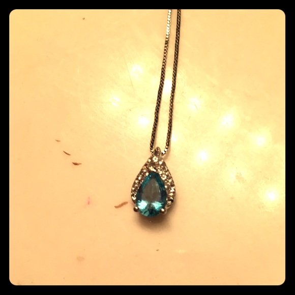 Sterling silver with diamond and blue necklace