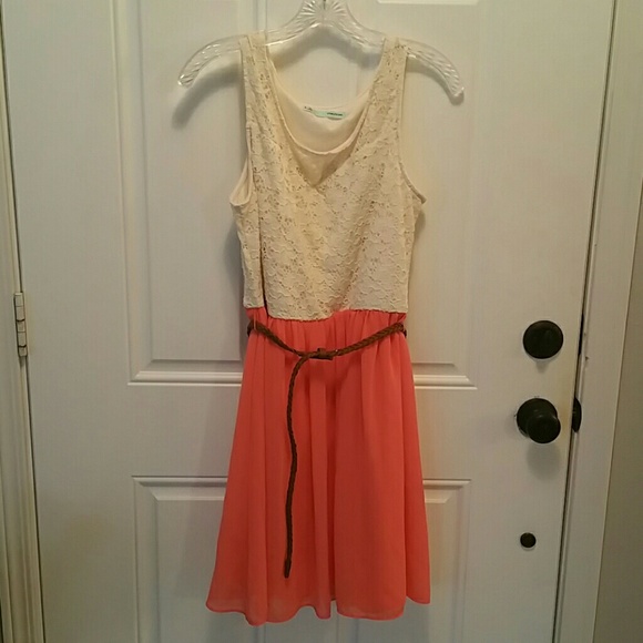 Cream and coral mini dress