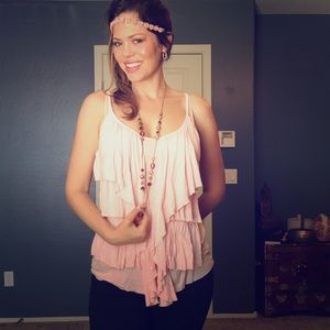 Pale Pink Tiered Ruffle Tank