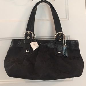 Coach Soho Sig Black Canvas Tote/patent trim Tote