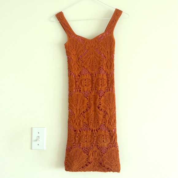 Free People orange & pink mesh overlay dress xs/s - Picture 1 of 2