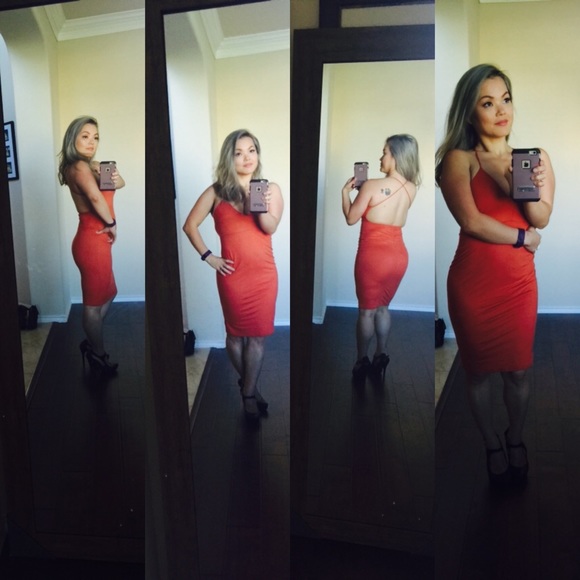 SASHA faux suede rust bodycon dress - Picture 3 of 3