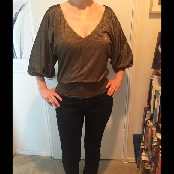 Gold shimmer vneck top - Picture 1 of 2