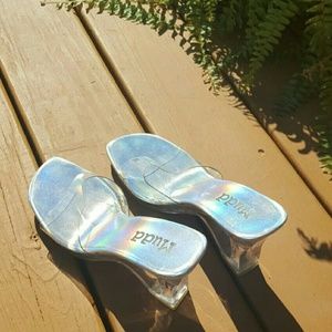 Clear Holographic Platform Heels Sandals