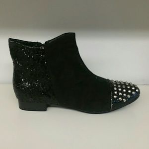 Womens Brand New Black & Silver Studded Booties