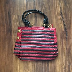 Red and Black Striped Aldo Tote