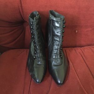 vintage black leather heeled boots