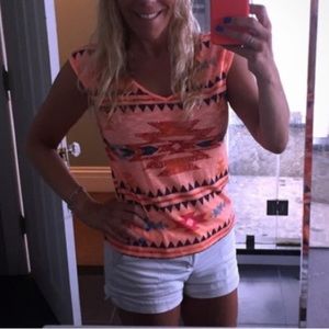 New Orange Aztec Shirt with Open Back