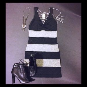 Do & Be Silver/Black bodycon dress - sz small.