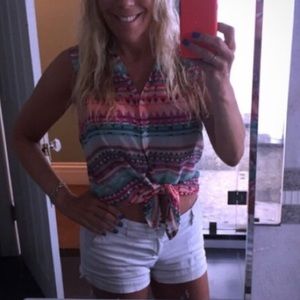 NEW Orange Aztec sheer Sleeveless Buttondown