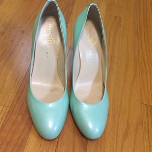 Mint green patent leather heels
