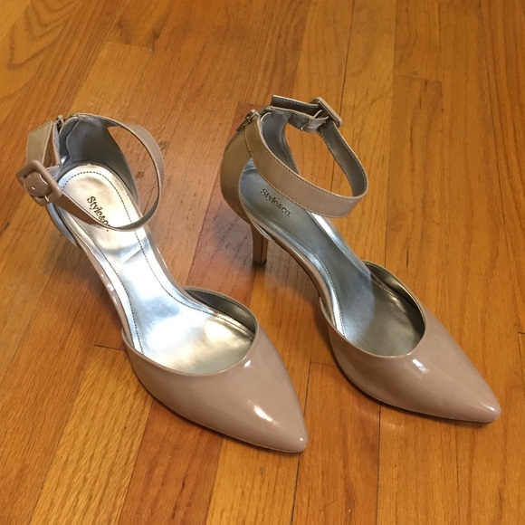 Nude ankle strap heels