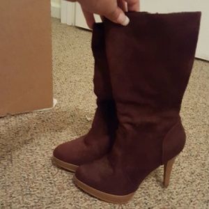 Suede mid calf boot