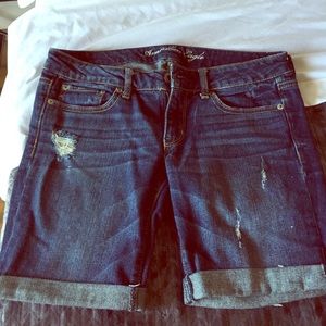 Distressed denim shorts