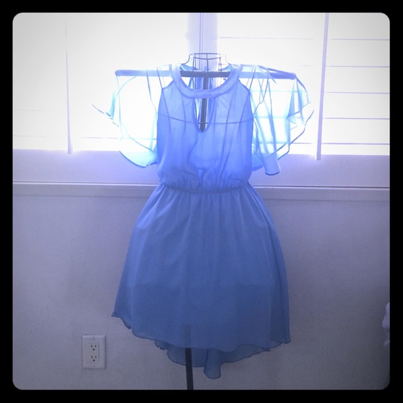 blue backless party dress