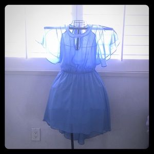 blue backless party dress