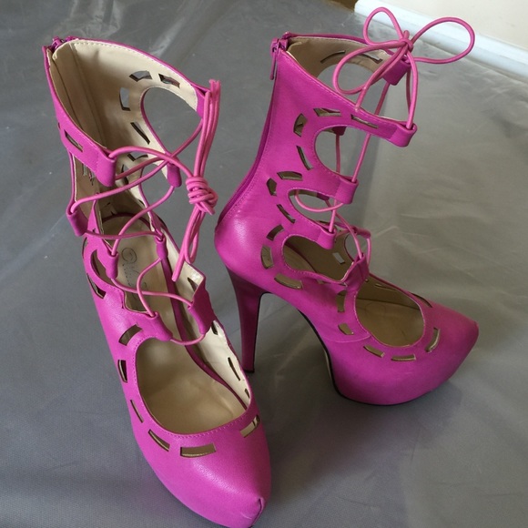Fuchsia tie up calf pumps - Picture 2 of 3