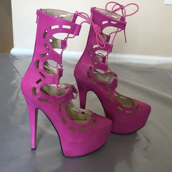 Fuchsia tie up calf pumps - Picture 3 of 3
