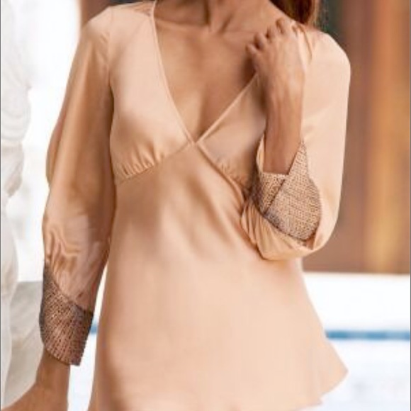 New Boston Proper Beaded Charmeuse Tunic Top