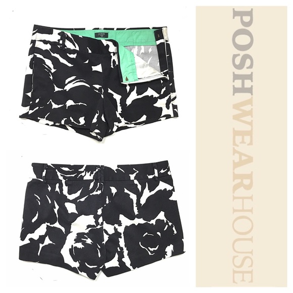 J. Crew Pants - Black & White Abstract Rose Print Shot Shorts