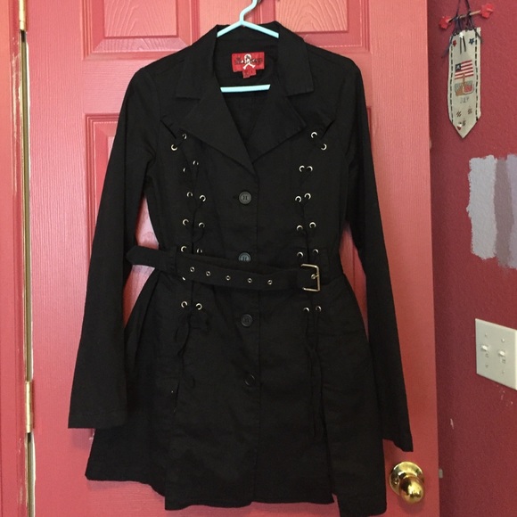 Black Lace-up Trench Jacket